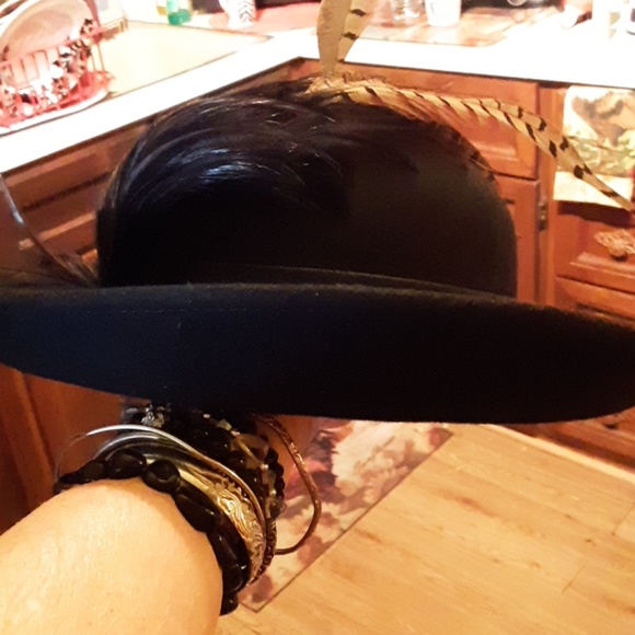 Black Wool feather Woman Dress Hat - Picture 3 of 7